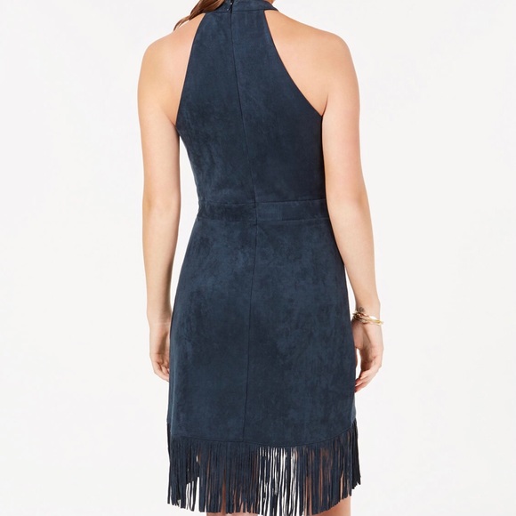 Macy’s Navy Faux-Suede Halter Fringe Dress - Picture 3 of 13
